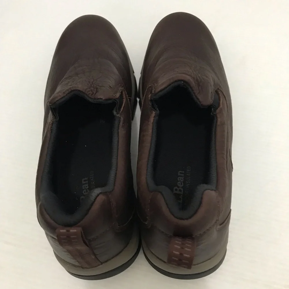 L.L. Bean Vibram Arctic Grip Brown Leather Waterproof Slip On Women's Size 10
